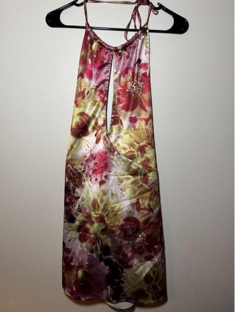 SHEIN floral slip dress with large red, pink, and green flowers, size L